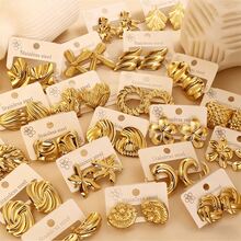 24 件套 - （随机款式）不锈钢金耳环，金心形/叶子形/翅膀形耳环，款式多样，设计优雅，低过敏性不锈钢耳环套装，送给女性朋友的完美耳环礼物。 - 金色 - 查看 4