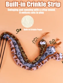 1pc Squeaky Pet Toys,Cat Wand Toy,Cat Teaser Wand,Interactive Cat Toy,Cat Feather Toys, Snake-Shaped Cat Teasers, Squeaky Paper Snake Toys, Feather Cat Teasers, Indoor Kitten Interactive Toys - Multicolor - View 5