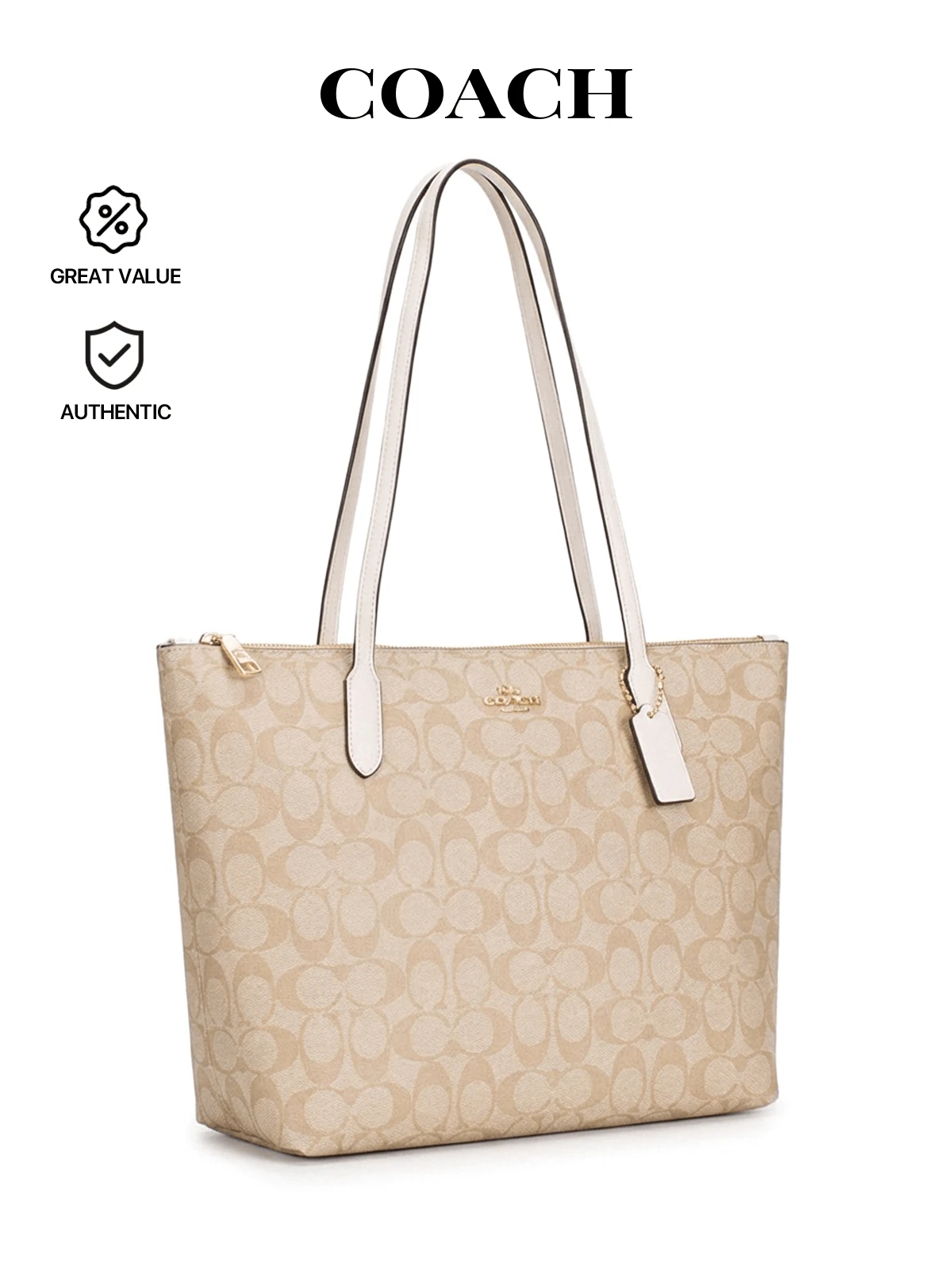 Túi xách đeo vai COACH Fiona 24 logo kim loại dành cho nữ, kích thước 9.4x4x8.2 inch. - Màu be - Xem 1