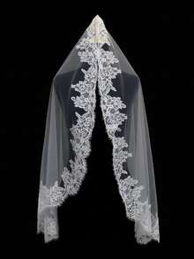 1pc Vintage Romantic Lace Eyelash Bridal Veil, Fashion Photo Shoot Wedding Veil, Lace Trim Veil, Wedding Accessories - White - View 4