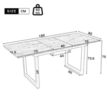 Mesa de comedor extensible, L140/180*W80*H75, estilo industrial, rectangular, mesa de centro/ocio, mesa de comedor de hierro simple y moderna, mesa de comedor multifuncional que ahorra espacio, MDF, aspecto roble + negro - Caqui - Ver 2