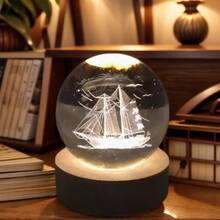 3D Laser Engraved Elephant Crystal Sphere Ornament With Wooden Base, Auto Multi-Color Glow Crystal Globe Table Decor, Wildlife Animal Keepsake Gift For Home Bedroom Desk Display, USB Powered, No Batteries Needed, Not Waterproof - Multicolor - View 22