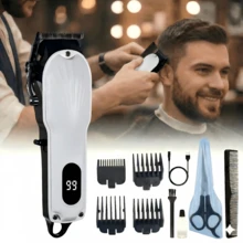 3 Color Options High-Quality Shell Head Men's Professional Electric Hair Clipper, Hair Trimmer With High Power, Low Noise, Stainless Steel Blades, LED Light, Includes Scissors And Comb, Suitable For Barbershops, Travel, Hotels, Business Trips - Shell Toe - View 11
