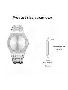 Reloj automático para mujer con función luminosa y brazalete de acero inoxidable – Casual Skeleton, 40 x 12 mm - plato blanco plateado - Ver 5