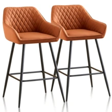 ZOONFA Orange Faux Leather Upholstered High Bar Stool With Armrest & Backrest, Breakfast Kitchen Stool For Counter - Orange Pu - View 9