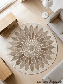 1pc Faux Wool Sunflower Printed Round Decorative Rug/Mat, Machine Washable, Soft & Comfortable, Suitable For Bedroom, Living Room, Study And More Scenarios - Multicolor - View 3
