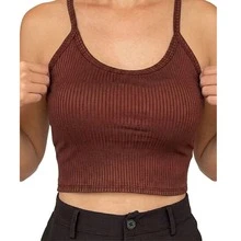 Kit 3 Cropped Women's Top With Padded Bra - Black White Brown - View 8