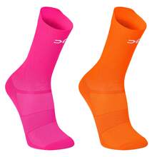 Adult Polyamide Running Socks With 3D Cuff, Breathable, Thermal Comfort, High Performance, Spinning, Cycling - Orange + Pink - View 1