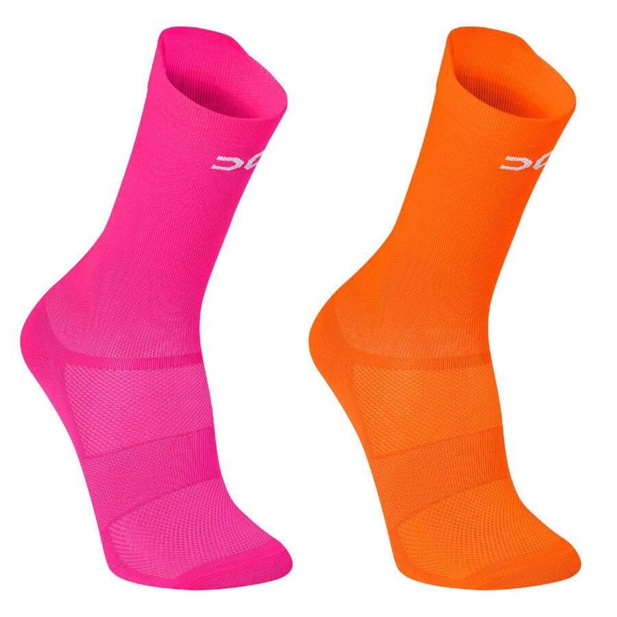 Adult Polyamide Running Socks With 3D Cuff, Breathable, Thermal Comfort, High Performance, Spinning, Cycling - Orange + Pink - View 1