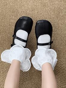 1/2 đôi tất dài đến bắp chân, màu đen trắng, họa tiết lá sen ren, đa năng, phù hợp cho mọi mùa. - Nhiều màu - Xem 12