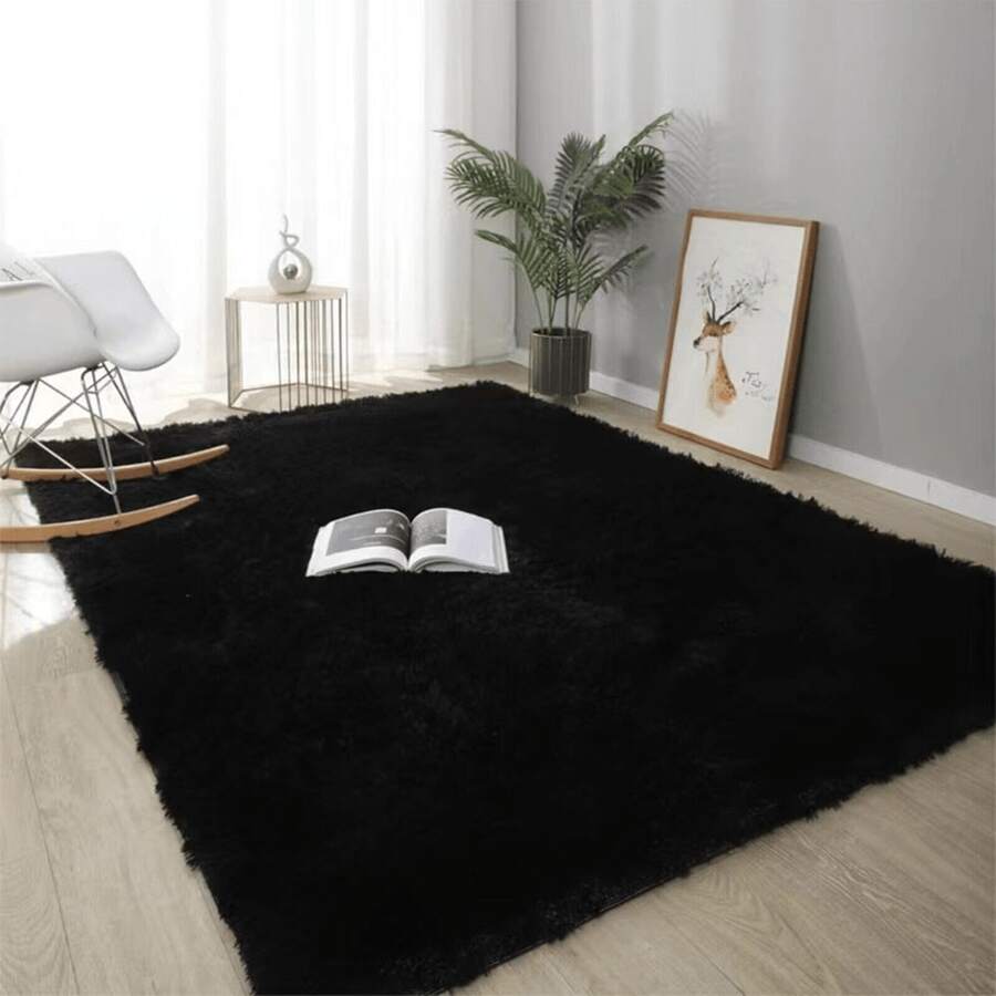 Shaggy Rug 2.00 X 1.50 Living Room Bedroom Office - 黑色 - 查看 1