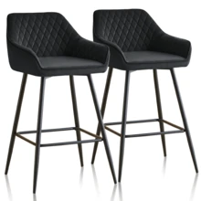 ZOONFA Bar Stools Black Velvet Breakfast Stools Upholstered Kitchen Bar Chairs With Armrest & Backrest Barstools For Kitchen Counter - Black - View 10