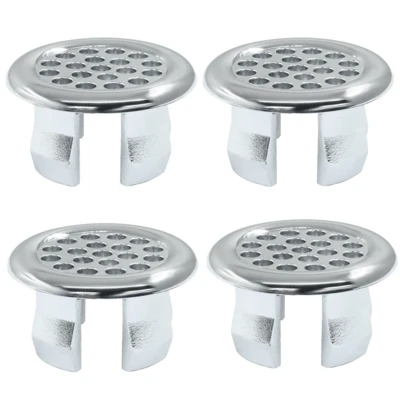Set Of 4 -Plated Plastic Sink Overflow Cover Rings - , Smooth Design With Perforated Drainage Holes, Easy Installation, Suitable For Kitchen And Bathroom Sinks, Corrosion-Resistant Replacement Parts, Prevents Sink Overflow