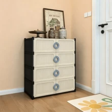 Simple Multi-Layer Dustproof Shoe Cabinet With Door, Home Entrance & Hallway Shoe Rack, Plastic Storage Cabinet For Rental House & Bedroom - 白色鞋櫃8門 - 查看 2