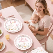 1 Set Pink Gosling Theme 1st Birthday Party Decorations, Including Birthday Banner And Tableware Set - Style 1 - View 6