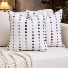 1pc/2pcs Black Cotton Linen Striped Throw Pillow Cover, Minimalist Modern Farmhouse Style For Living Room, Bedroom, Sofa, Home Decor, Suitable For All Seasons, Also Great As Gift - Kapok - Black - View 14
