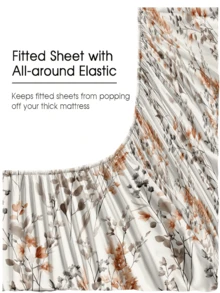 4件套白色暖棕色野花图案床单套装，易于打理的超细纤维柔软床上用品套装，花卉图案床笠套装（1张床单+1张床笠+2个枕套），床笠套装，适用于特大号、大号、标准双人床和单人床尺寸，床笠深口袋设计，最大可容纳11.8英寸枕套，柔软透气，不易起皱，更有利于睡眠，奢华酒店风格，送给父母朋友的礼物，乡村植物印花床上用品 - 彩色 - 查看 5