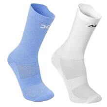 Adult Polyamide Running Socks With 3D Cuff, Breathable, Thermal Comfort, High Performance, Spinning, Cycling - White + Blue - View 1