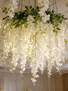 12/24pcs Artificial White Wisteria Wreath, Made Of UV-Resistant Plastic Vines And Real Green Leaves - Outdoor/Hanging Wreath, Suitable For Wedding, Porch, Garden Decor, Valentine's Day Decor - White - View 8