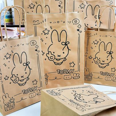 Túi giấy Kraft hình thỏ dễ thương, túi mua sắm tái sử dụng có tay cầm, túi quà tặng đáng yêu để sử dụng hàng ngày.