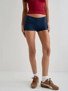 Womens Solid Color Micro Shorts Casual Elastic Waist Slim Fit Skinny Shorts Lounge Shorts - màu đen - Xem 5