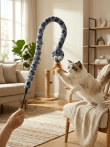 1pc Squeaky Pet Toys,Cat Wand Toy,Cat Teaser Wand,Interactive Cat Toy,Cat Feather Toys, Snake-Shaped Cat Teasers, Squeaky Paper Snake Toys, Feather Cat Teasers, Indoor Kitten Interactive Toys - Multicolor - View 6