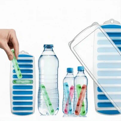 DIY Mould Tray Silicone Narrow Ice Stick Cube Trays With Lid, Ldeal For For Small Mouth Sport Bottles, Juice Bottles,Cocktail Parties