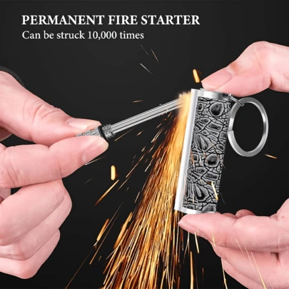 Permanent Match Emergency Lighter, Flint Metal Matchstick Keychain Lighter, Reusable Survival Fire Starter, Ideal For Outdoor Camping Hiking (Excluding Fuel)