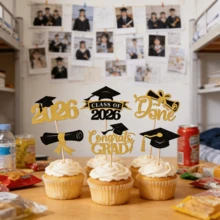 Conjunto de 1 decoração para cupcakes de formatura de 2026, toppers de bolo de formatura em preto e dourado com glitter, enfeites de bolo com chapéu de formatura e diploma de 2026, decoração para festa de formatura do ensino médio/faculdade para homens e mulheres. - Multicolorido - Ver 4