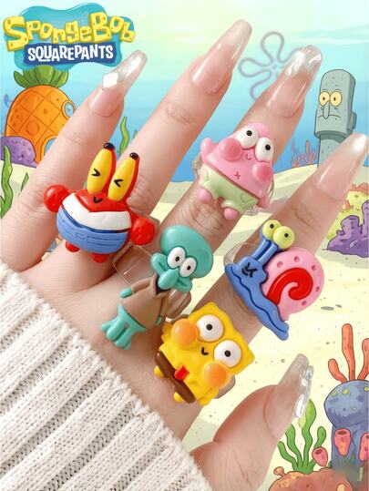 SpongeBob SquarePants Nhẫn theo chủ đề, đường kính trong 17-18mm. Bao gồm các nhân vật như Squidward, Sandy và Gary. Nhẫn dự tiệc hình hoạt hình dễ thương, làm bằng acrylic, quà tặng tiệc tùng vui nhộn, thiết kế đầy màu sắc với các nhân vật như Squidward và Sandy. Đáng yêu và ngọt ngào, phù hợp làm phụ kiện tiệc tùng, unisex, lý tưởng làm quà tặng tiệc tùng, quà sinh nhật, quà trang trí, quà Valentine, món quà hoàn hảo cho bạn bè. Thiết kế ngẫu nhiên.