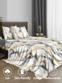 Bộ ga trải giường 4 món họa tiết vân đá cẩm thạch, chất liệu microfiber mềm mại, dễ giặt ủi (1 ga phẳng + 1 ga bọc nệm + 2 vỏ gối), phù hợp với giường cỡ King/Queen/Full/Twin, thích hợp cho nệm dày 11.8 inch, mềm mại và thoáng khí, sang trọng như khách sạn, thích hợp làm quà tặng cho bố mẹ, bạn bè - Phong cách trừu tượng sang trọng hiện đại - Nhiều màu - Xem 2