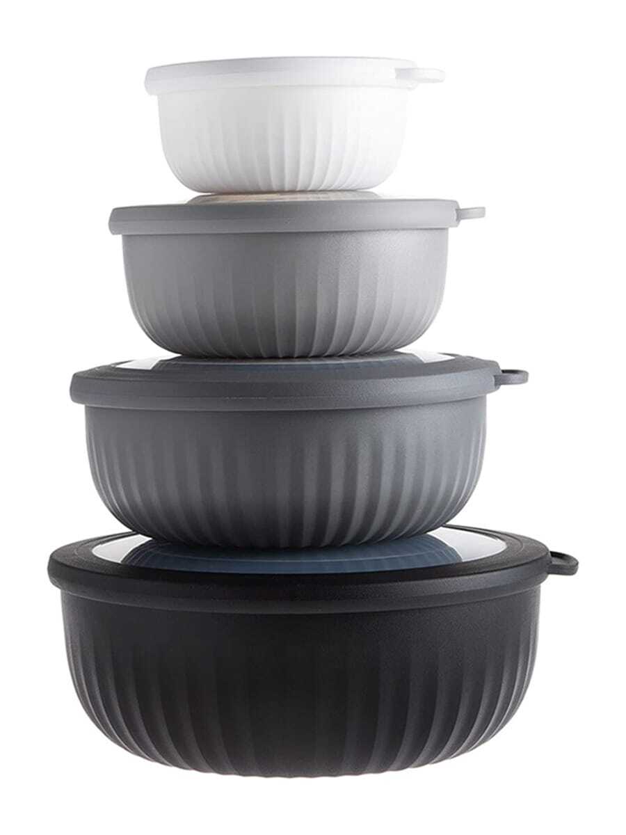 Set de 8 tazones redondos de plástico para almacenamiento de alimentos con tapas, en tamaños surtidos - Negro - Ver 1