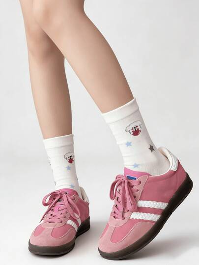 Đôi tất cổ ngắn đa năng họa tiết ngôi sao và chó hoạt hình dễ thương, thích hợp cho mùa xuân và mùa hè.