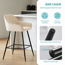 ZOONFA Bar Stools Beige Velvet Breakfast Stools Upholstered Kitchen Bar Chairs With Armrest & Backrest Barstools For Kitchen Counter - Beige - View 5