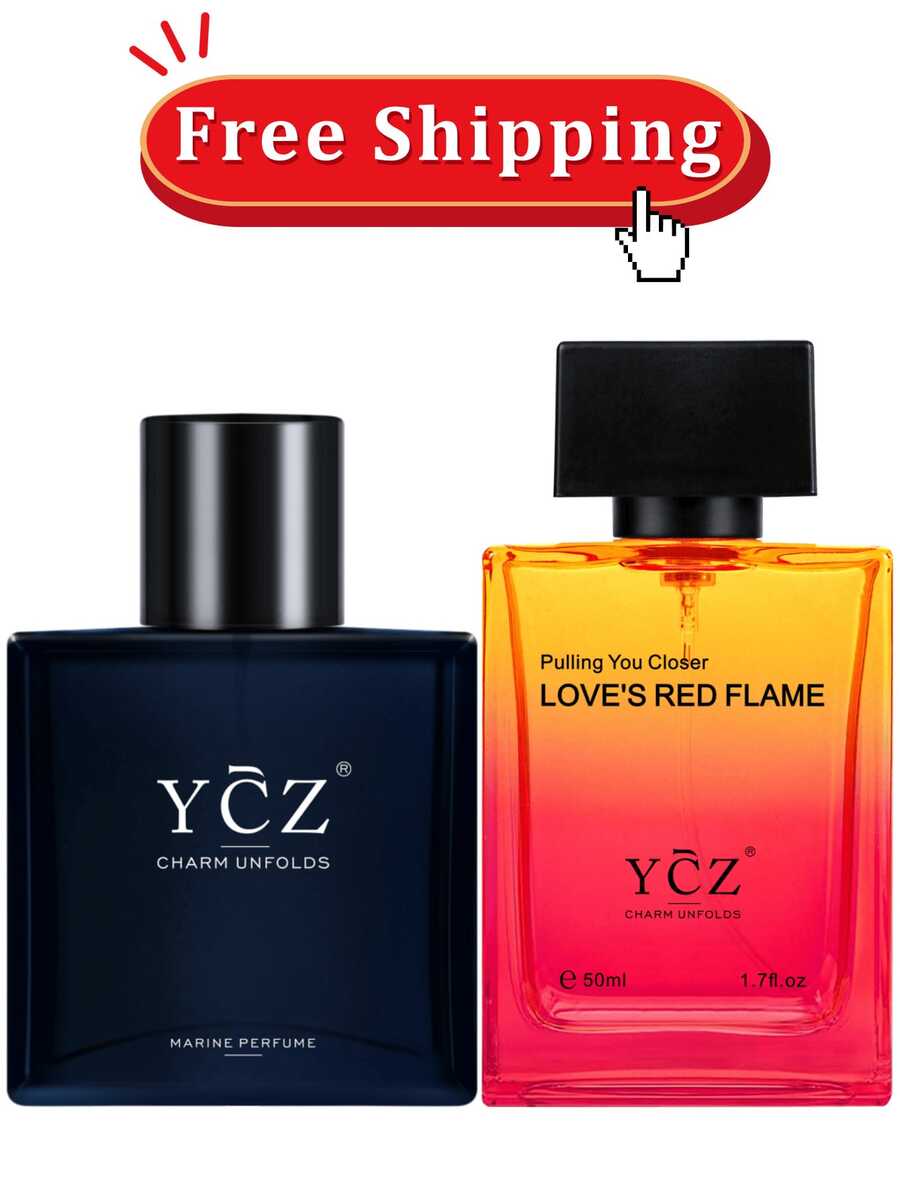 Ycz Eau De Parfum Ocean Fire Perfume Set, 1.7oz(50ml) Bottled 2pcs Men'S Luxury Perfume - Oriental Fresh And Long Lasting Floral Scent For Dating, Made For Men Valentine's Day Gift, Christmas Gifts - 海洋之謎 - 查看 1