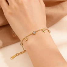 1 chiếc, Vòng tay nữ thời trang đính đá Zirconia bằng đồng | Trang sức tối giản, nhẹ nhàng cho mùa hè | Phụ kiện hàng ngày cho nữ dự tiệc biển - Vàng - Xem 4