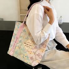 1pc Pink Floral Pattern Handbag, Floral Tote Bag With Pockets, Ditsy Floral Gift Bag, Suitable As Gift For Women, Friends, Bridesmaids, Birthday, Anniversary, Wedding, Back To School - View 5