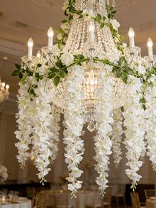 12/24pcs Artificial White Wisteria Wreath, Made Of UV-Resistant Plastic Vines And Real Green Leaves - Outdoor/Hanging Wreath, Suitable For Wedding, Porch, Garden Decor, Valentine's Day Decor - White - View 3