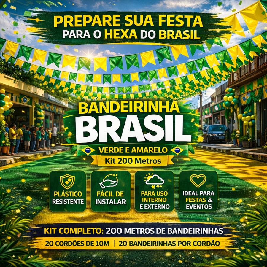 Green And Yellow Bunting String By The Meter – Decoration For The World Cup, Events, And Fan Zones - 200米 - 查看 1