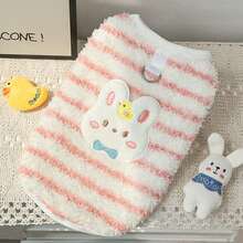 卡通法兰绒保暖狗狗衣服背心，适合泰迪熊、小狗、小猫，红色 - 粉色 - 查看 10