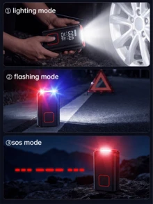 便攜式充氣泵附壓力表空氣壓縮機 - 汽車配件，快速汽車充氣泵，150PSI 汽車充氣泵附 LED 燈，迷你智能充氣泵，適用於汽車/自行車/摩托車/運動球 (7.4V 1500MAH) - 黑橙色 - 查看 6