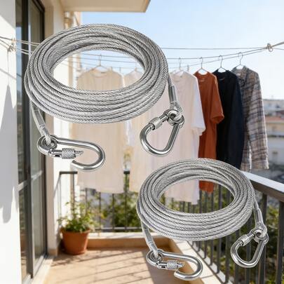 Edelstahl Wäscheleine mit beschichtetem Sicherheitskabel und rutschfesten Haken, multifunktionales strapazierfähiges Drahtseil in 3 Größen (5m/10m) erhältlich. Spannungsdrahtseil geeignet zum Aufhängen an verschiedenen Oberflächen, Hundeleine, rutschfest, rostbeständig