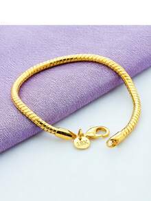Vòng tay mạ vàng 18K dạng dây xích rắn 3mm dành cho nữ, trang sức cưới/đính hôn. - Vàng - Xem 3