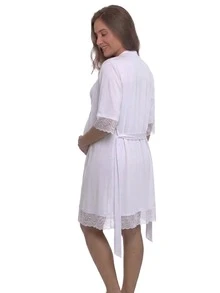 Baby Doll Kit With Easy-Open Button Nursing Bra + Comfortable Robe For Maternity, Hospital Outfit, And Postpartum Wear - White - View 3