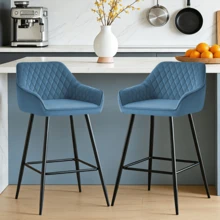ZOONFA Bar Stools Teal Velvet Breakfast Stools Upholstered Kitchen Bar Chairs With Armrest & Backrest Barstools For Kitchen Counter - Teal Blue - View 3