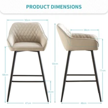 ZOONFA Beige Faux Leather Upholstered High Bar Stool With Armrest & Backrest, Breakfast Kitchen Stool For Counter - Pu Beige - View 3
