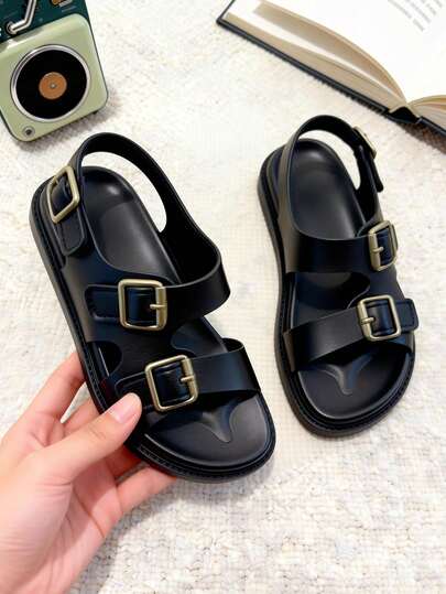 1 Pair Fashion Children's Sandals, Flat Sandals, Soft Non-Slip Wear-Resistant Sole, Hook And Loop Unisex, Suitable For Summer Outings, Banquets, Parties, Vacations
