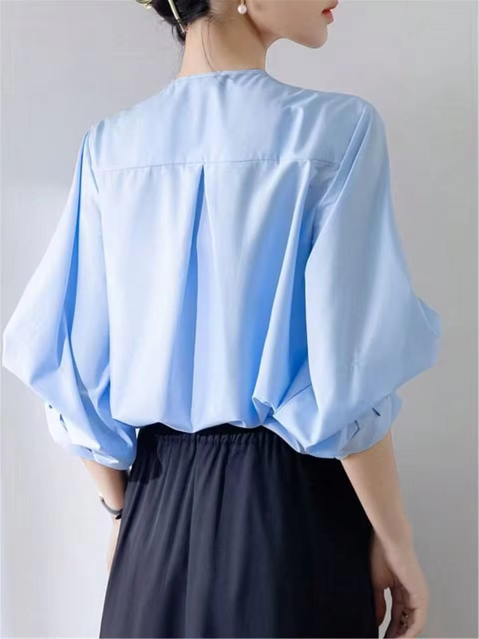 Women's Loose Solid Color Shirt, Minimalist Fashionable Unique Top For Summer - Blue - View 6