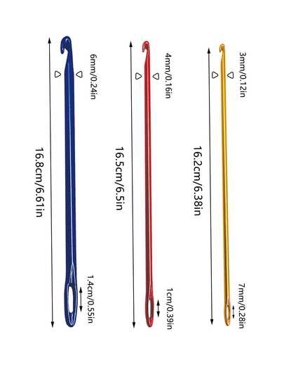 3pcs Tunisian Afghan Crochet Hook Set, Rust-Resistant Aluminum Knitting Needles With Large Eyes, 2.75mm/4mm/6mm Sizes, Smooth Gliding, Suitable For DIY Yarn Crochet, Sewing Crafts, Handmade Dolls, Blankets, Scarves