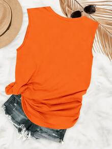 Plus Size-Inspirational Style, Flowers, Sunshine, Letter Print Sleeveless Round-Neck Tank Top-1XL-5XL - trái cam - Xem 2
